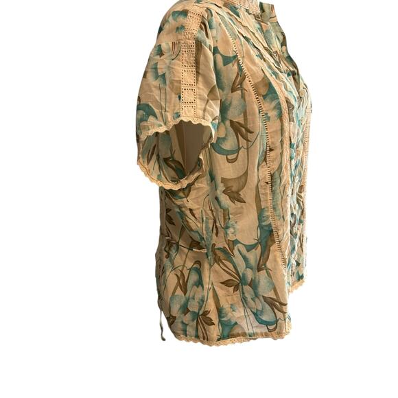 Nygard Collection Silk Blend SZ 12P Crochet Tie Back Cap Sleeve Boho Chic Floral - Picture 10 of 10